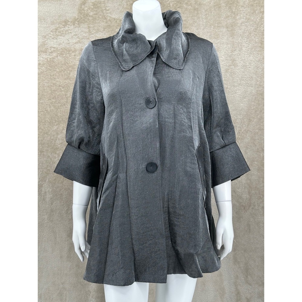 Damee Inc Jacket Womens Large Pewter Swing Collared‎ Statement Artsy Lagenlook
